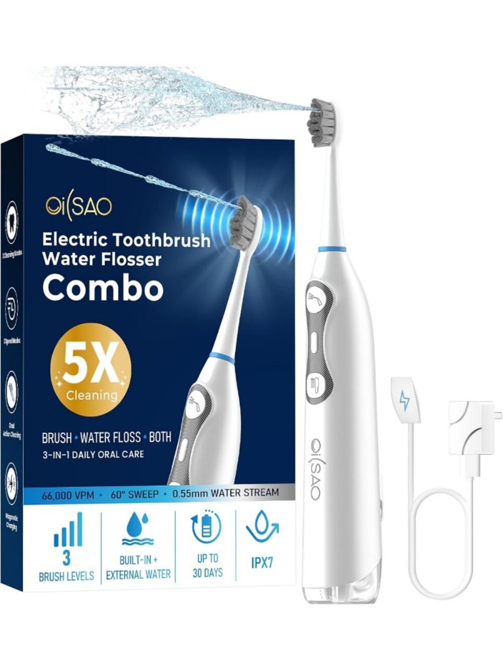 Sonic Electric Toothbrush & Water Flosser 3-in-1 Cordless Oral Care Set